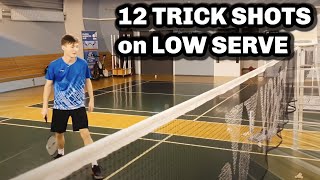 Badminton  12 DOUBLE TRICK SHOTS on LOW SERVE [upl. by Galitea]