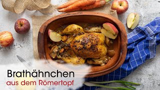 Brathähnchen knusprig aus dem Römertopf  Rezept [upl. by Gualterio]