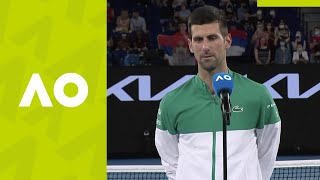 Novak Djokovic quotBest match so farquot oncourt interview SF  Australian Open 2021 [upl. by Nnanerak]