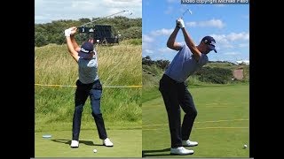 Justin Thomas golf swing  Long Iron faceon amp downtheline July 2017 [upl. by Oremodlab]